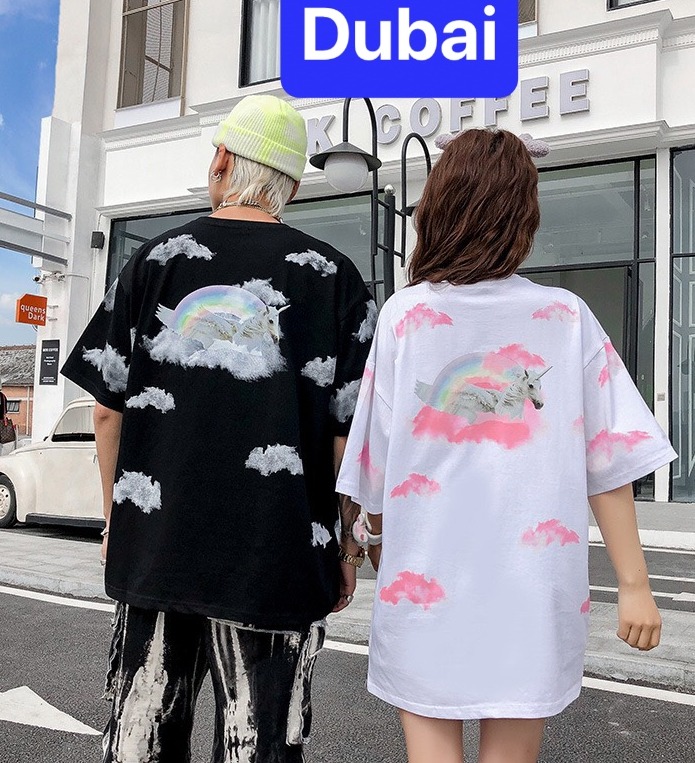 ÁO THUN NAM NỮ UNISEX XANH ĐEN MÂY NGỰA THẦN HÀN QUỐC PHOM FORM RỘNG TAY LỠ HOT TREND MẠNH MẼ SÀNH ĐIỆU VẢI DÀY MIN - DUBAI FASHION