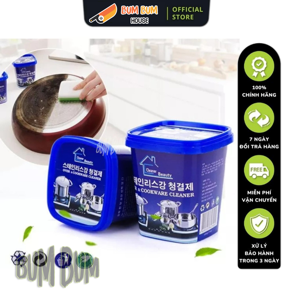 Combo 2 Hũ Bột Tẩy Rửa Đa Năng Đánh Sạch Vết Bẩn - Kem cọ xoong nồi Nhật Bản 500g - bột chùi rửa và đánh bóng chảo nồi inox đa năng