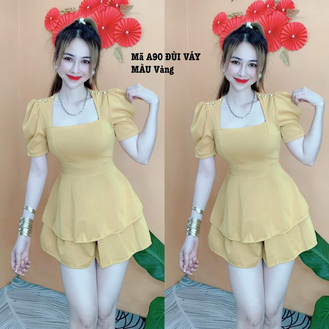SÉT BỘ ĐÙI VÁY - VAI ÁO PHỐI NÚT XINH XẮN