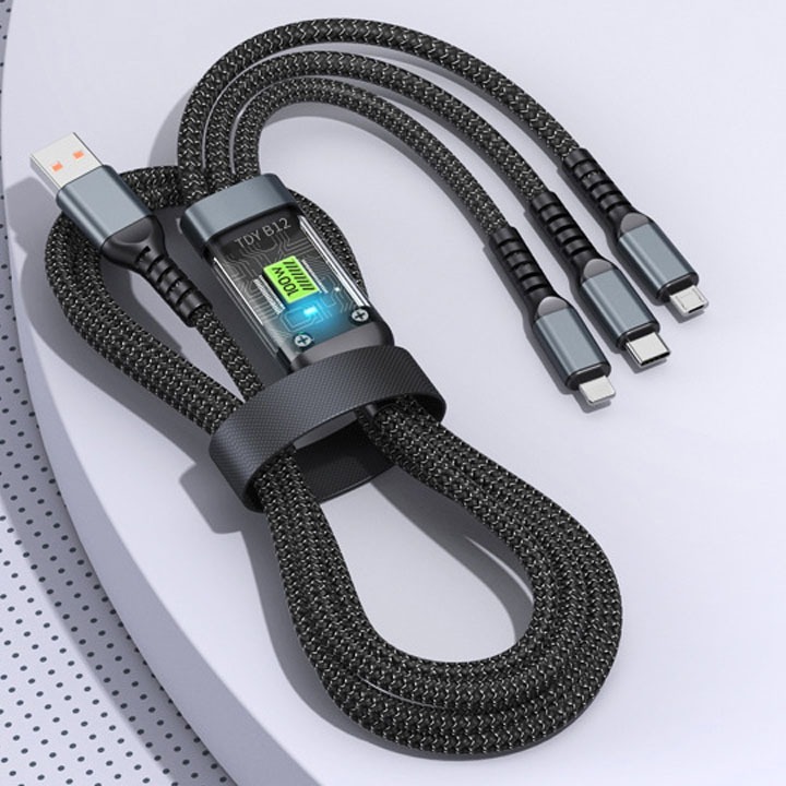 Dây sạc tự ngắt - dây cáp sạc dữ liệu sạc nhanh 100w micro usb type c 3 trong 1 6a