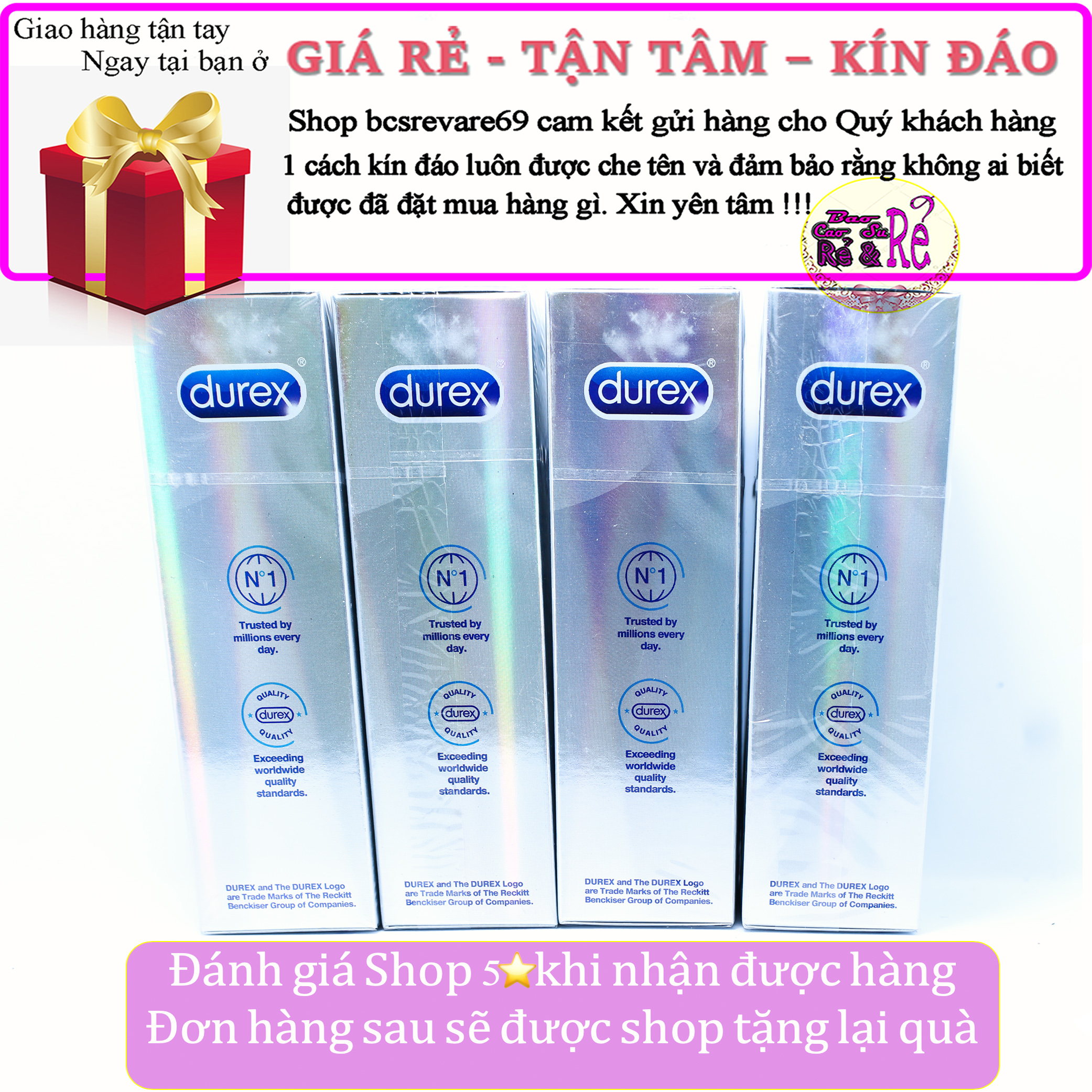 Combo 4 Hộp 40 Bao Cao Su Siêu Cực Mỏng Durex Invisible