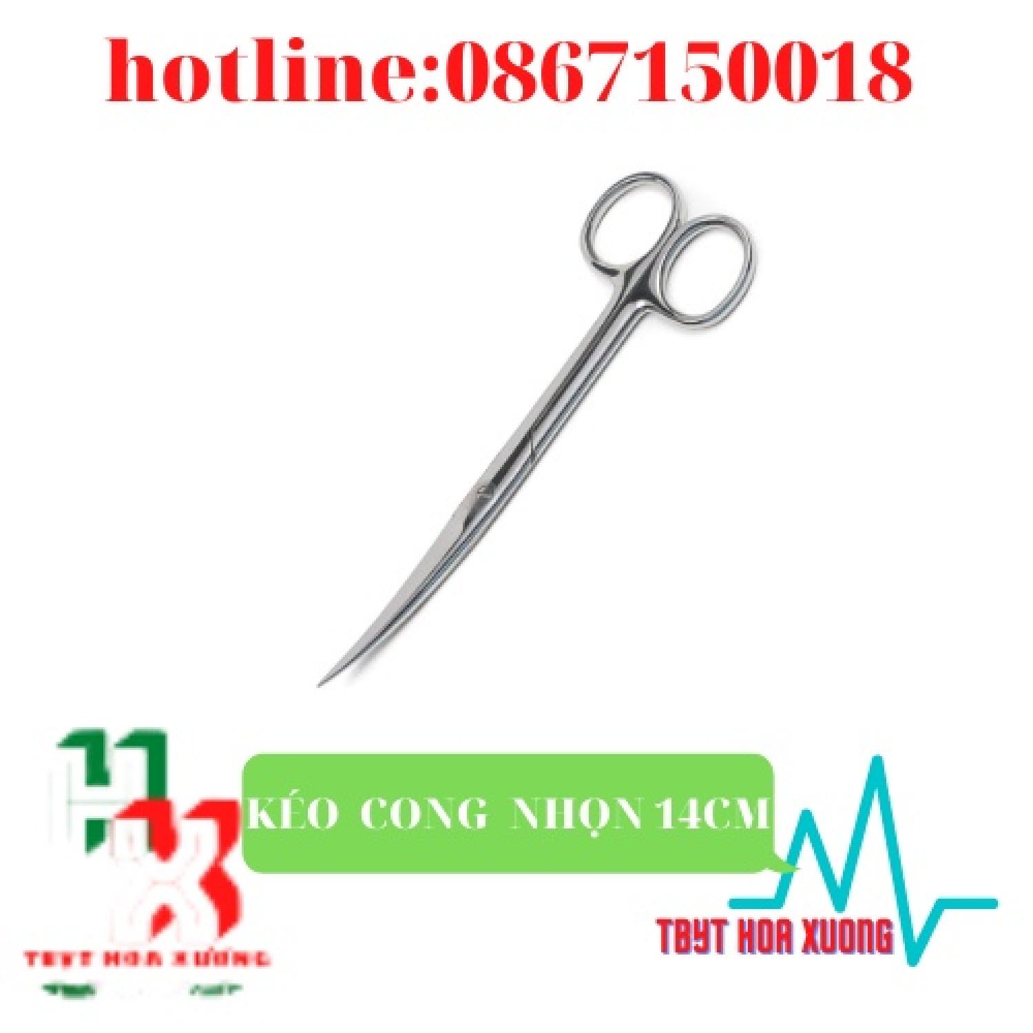 Kéo y tế cong nhọn 2 đầu 14cm - kéo cắt chỉ pakistan