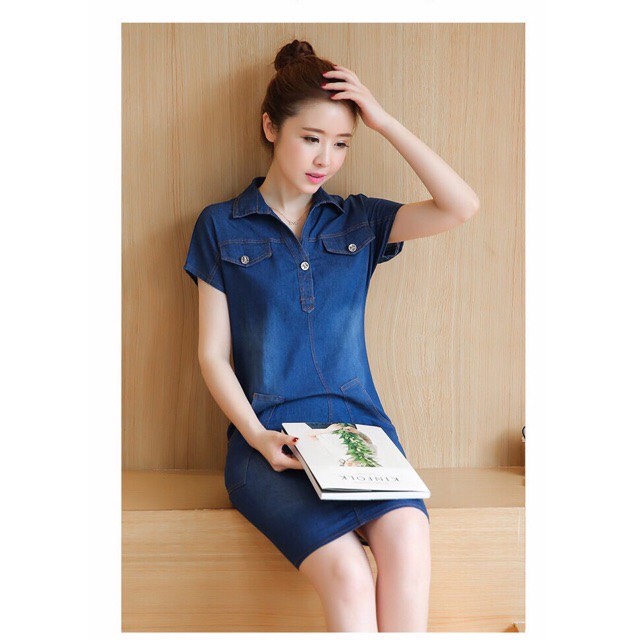 Đầm Jean Suông Cổ Sơ Mi Cao Cấp rất lịch sự- TP1507
