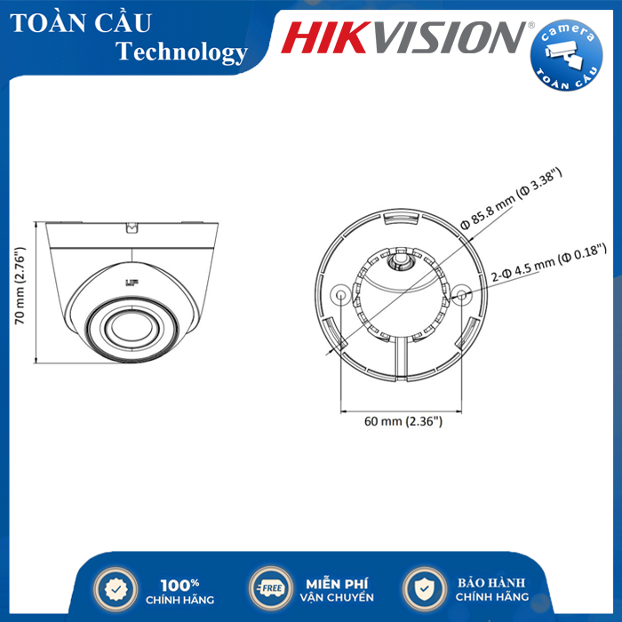 [100% CHÍNH HÃNG] Camera HD-TVI Hikvision DS-2CE-76D3T-ITPF - Camera Toàn Cầu