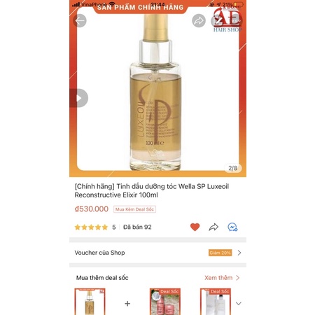 Tinh dầu dưỡng tóc Wella SP Luxe oil Reconstructive Elixir 100ml