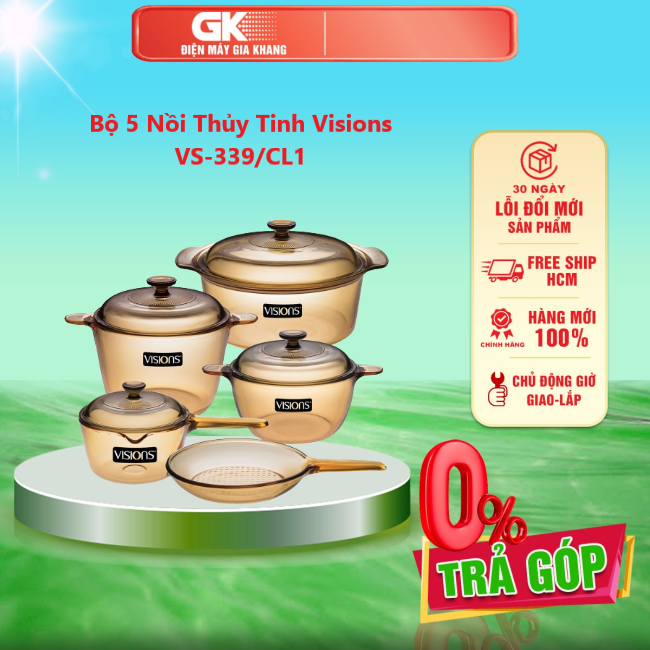Bộ 5 nồi thủy tinh visions vs-339/cl1 - giao toàn quốc - freeship hcm