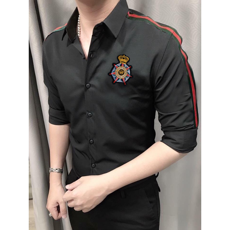 Áo sơ mi nam đen thêu logo siêu đẹp hàng chuẩn sm14