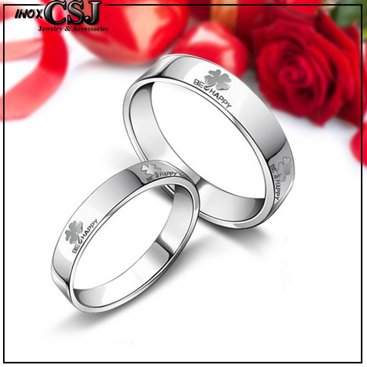 Nhẫn cặp cỏ 4 lá inox, nhẫn đôi inox cỏ bốn lá nc023