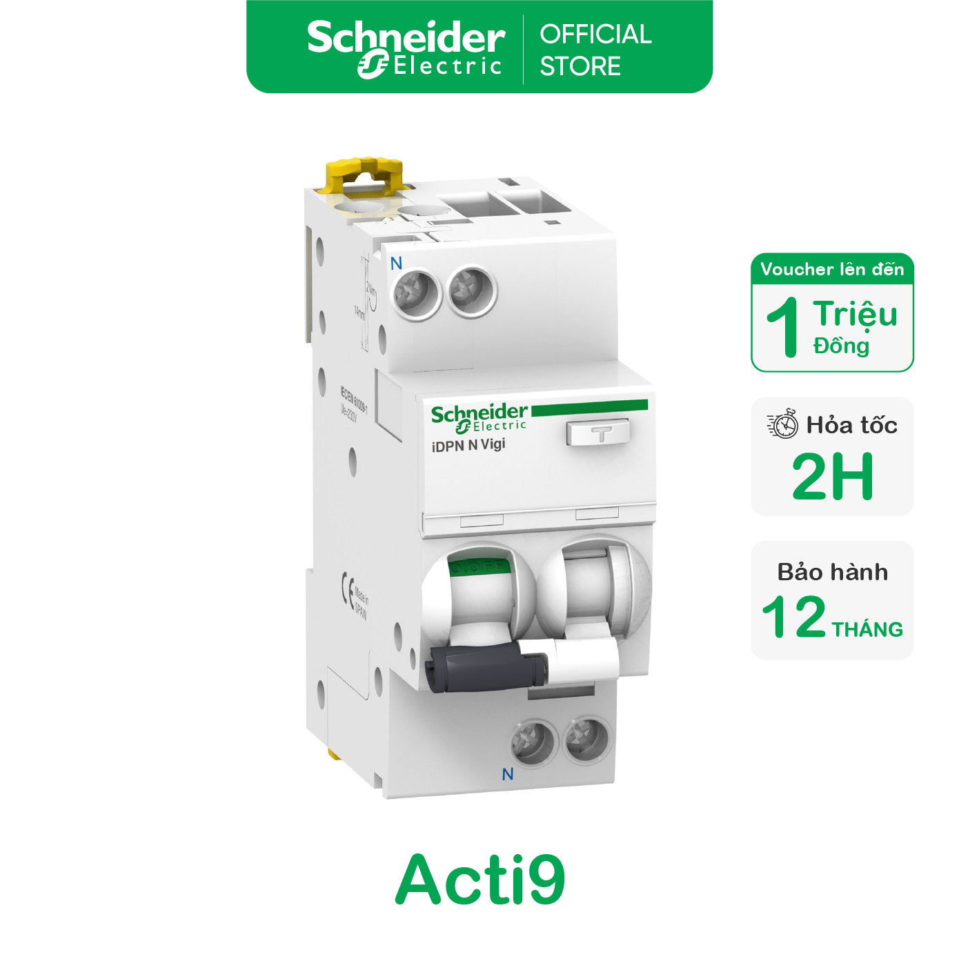 Cầu dao tích hợp chống dòng rò quá tải ngắn mạch acti9 rcbo - 1p+n - 6ka - 30ma - schneider electric - a9d31606 a9d31610 a9d31616 a9d31620 a9d31625 a9d31632 a9d31640