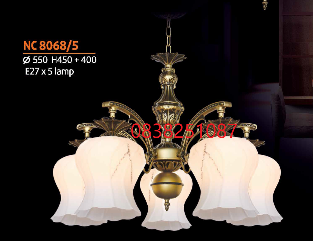 ĐÈN CHÙM CỔ ĐIỂN (PHI 550mm x H450mm) NC8068/5 - TẶNG 5 BÓNG LED
