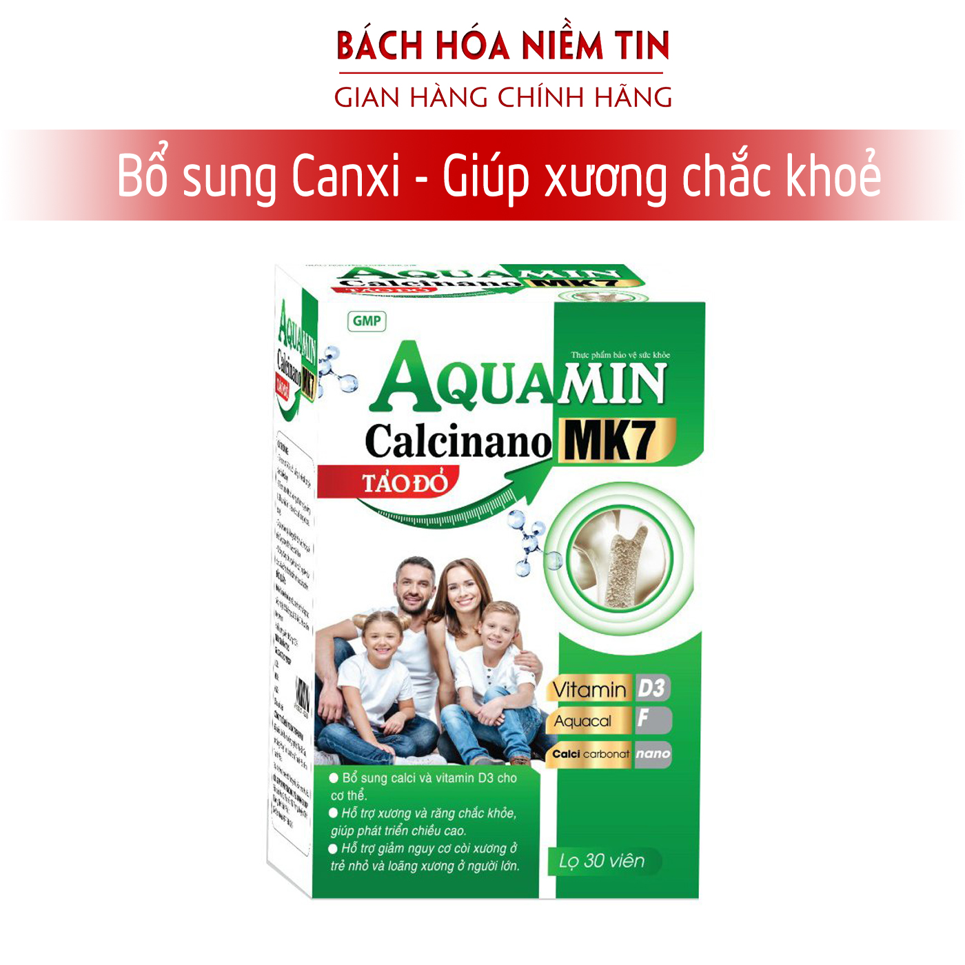 Viên Uống Aquamin CalCi Nano MK7 Bổ Sung Canxi, Vitamin D3