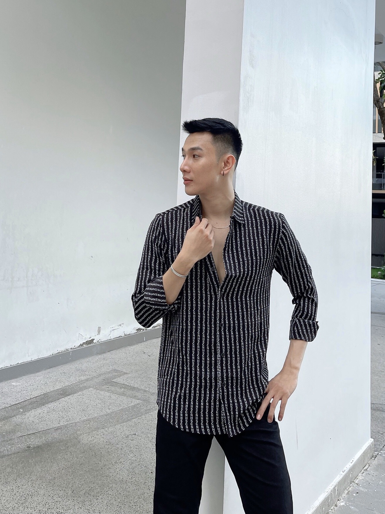 áo sơ mi lụa nam dài tay họa tiết S13