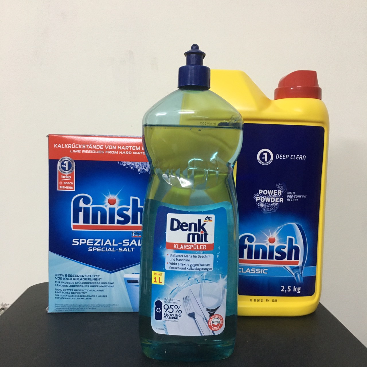Bột rửa chén Finish+Muối 1.2kg+Nước làm bóng bát chén