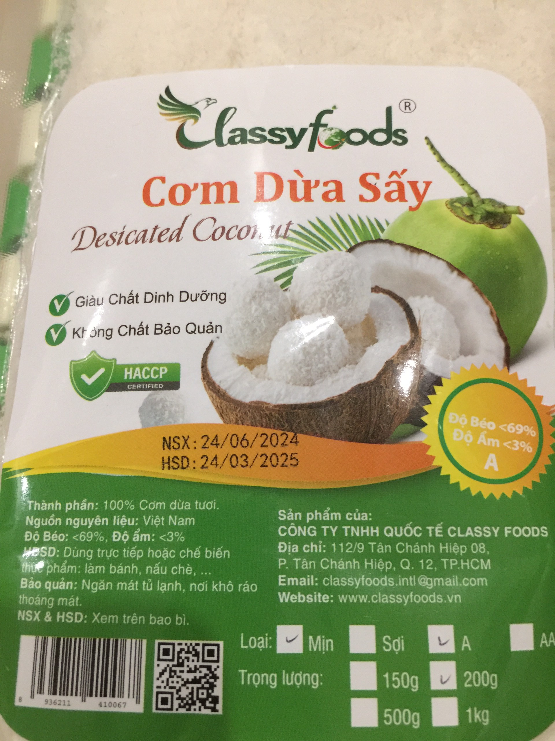 Cơm dừa sấy Khô Mịn và sợi (Clasyfoods) làm bánh