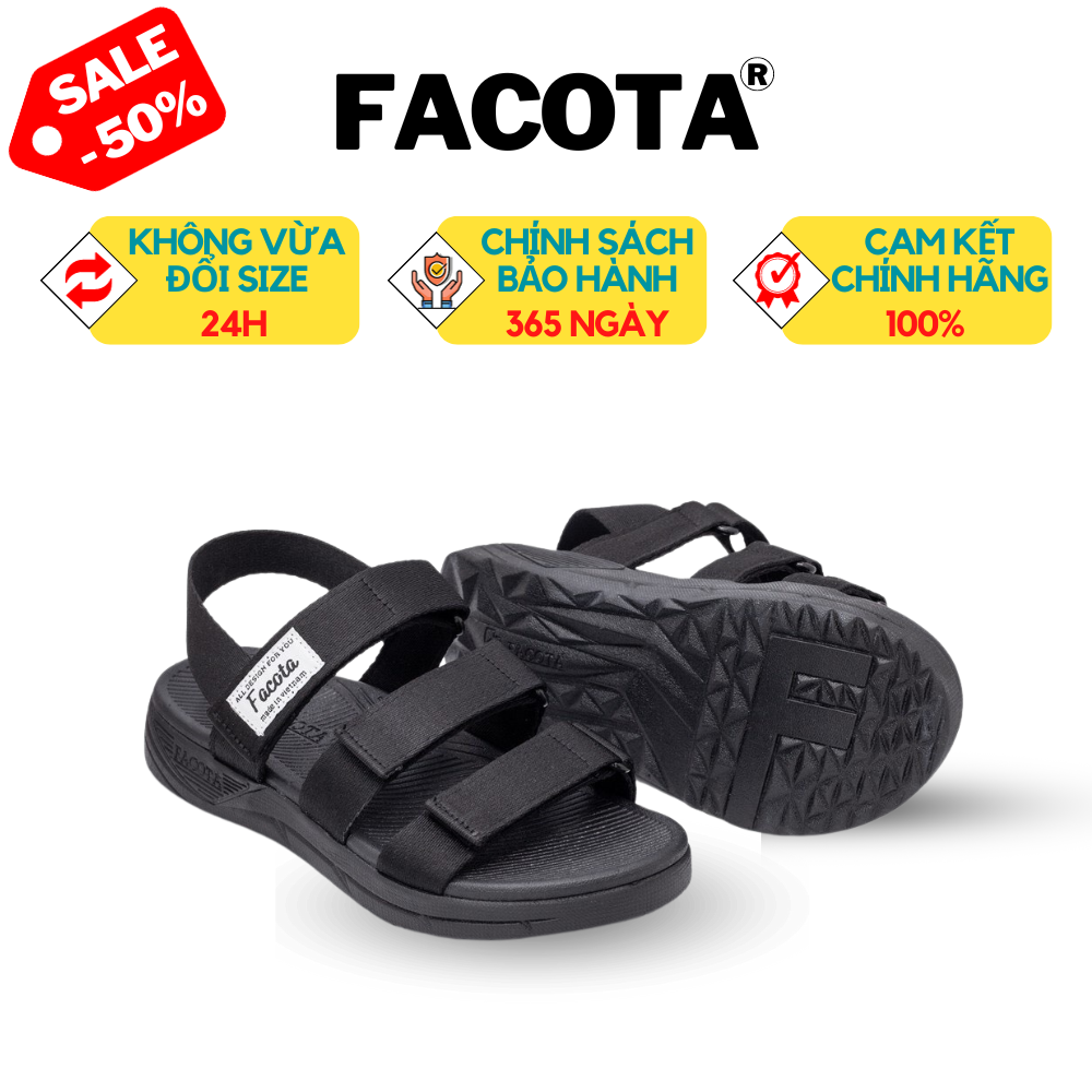[FACOTA CHÍNH HÃNG] Giày Dép Sandals Facota Nam Nữ Đen Full GLC01 - Sandal Êm Nhẹ Đẹp
