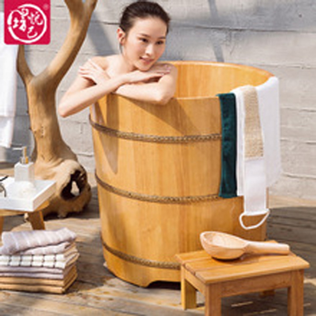 Bồn tắm gỗ Thông Mỹ bồn tắm xông hơi tròn thiết kế nhỏ gọn phù hợp với mọi gia đình - Bồn tắm gỗ xông hơi - Bồn tắm ngồi - bồn tắm thảo dược- bồn tắm spa