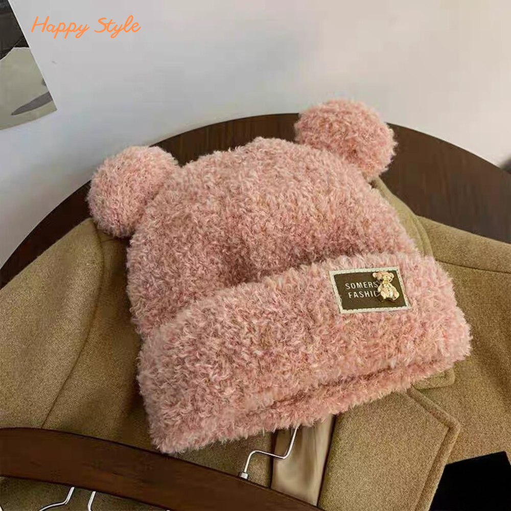 Mũ lông tai gấu nón len beanie trùm đầu chất lông dày dặn hàn quốc mùa đông ấm áp n170