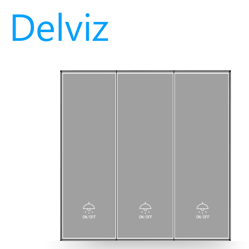 Delviz  glass switch, white full screen panel 10A wall embedded socket power switch, AC 110V-250V 86mm*86mm, 3 Gang 2 Way pushbutton switch, light switch.