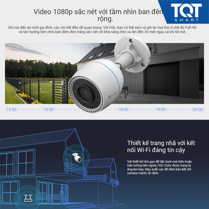 Camera IP/Wifi Ezviz H3C 2MP - Tầm quan sát đêm, Hồng Ngoại Lên Tới 30M- Chuẩn Chống Nước ip67- Hỗ trợ mic thu âm, thuật toán khử tạp âm - Phù Hợp Lắp Đặt Ngoài Trời -TQT