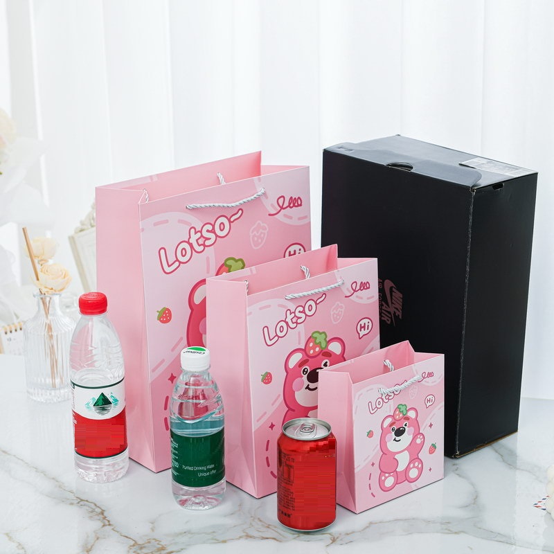 Túi quà tặng túi đựng quà màu hồng gấu losto gấu dâu dễ thương xinh xắn