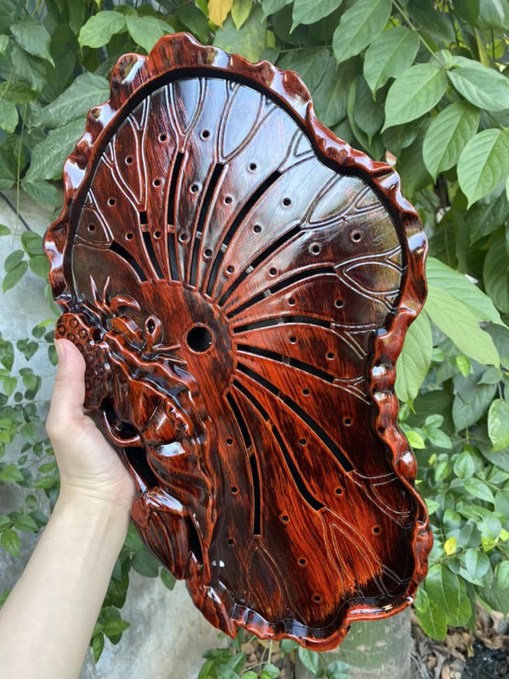 Khay trà lá sen giả vân gỗ sang trọng