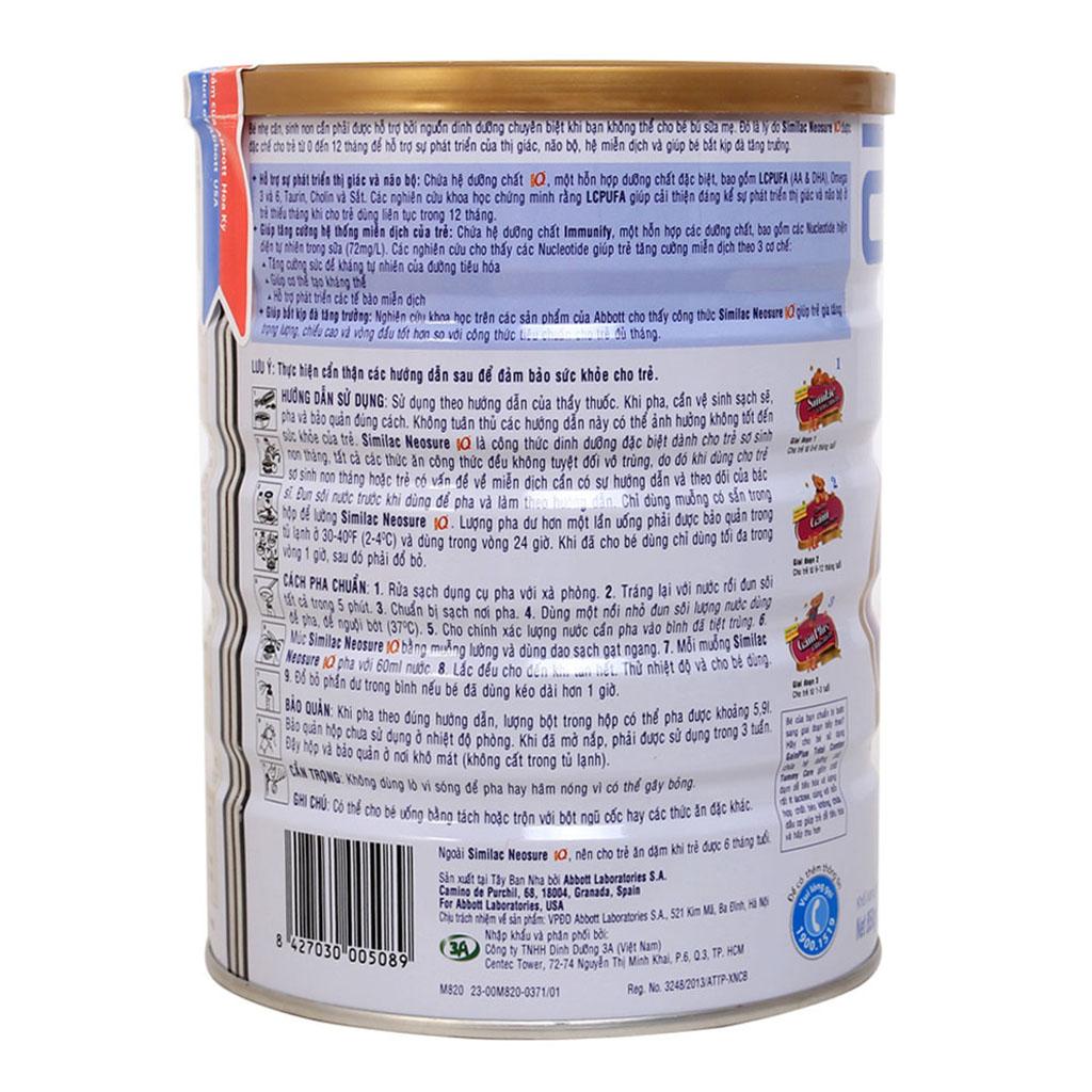 SỮA BỘT SIMILAC NEOSURE 1 850G - Huệ Lan Mart