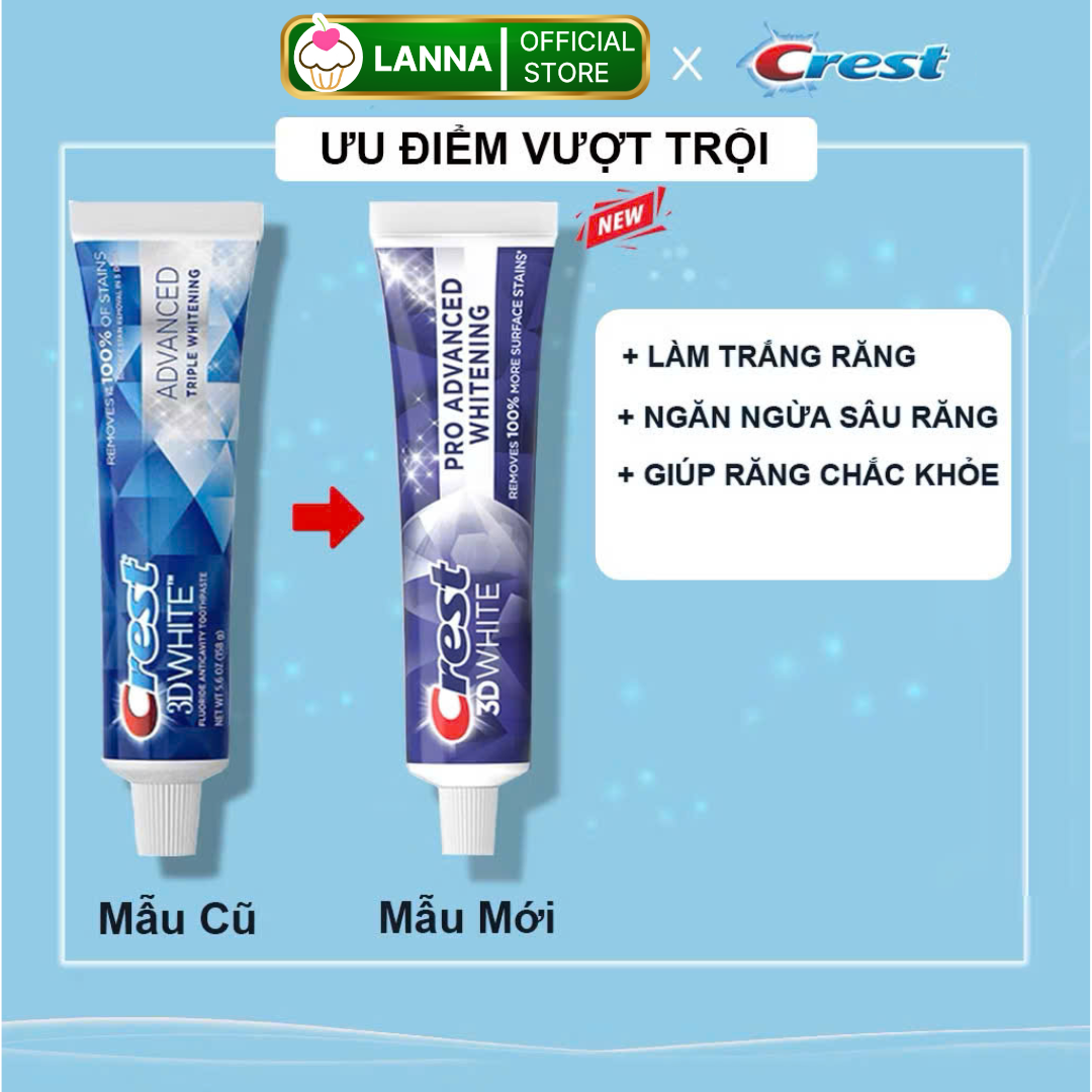 [HÀNG CHUẨN CHẤT LƯỢNG] KEM ĐÁNH RĂNG CREST 3D WHITE ADVANCED TRẮNG RĂNG VƯỢT TRỘI 147Gr - MỸ