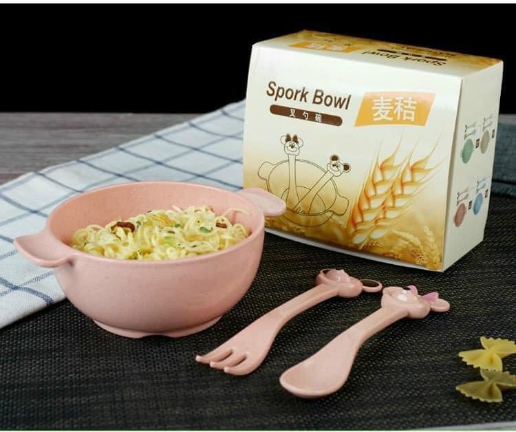 Bát ăn dặm lúa mạch tặng kèm thìa dĩa cho bé mẫu mới