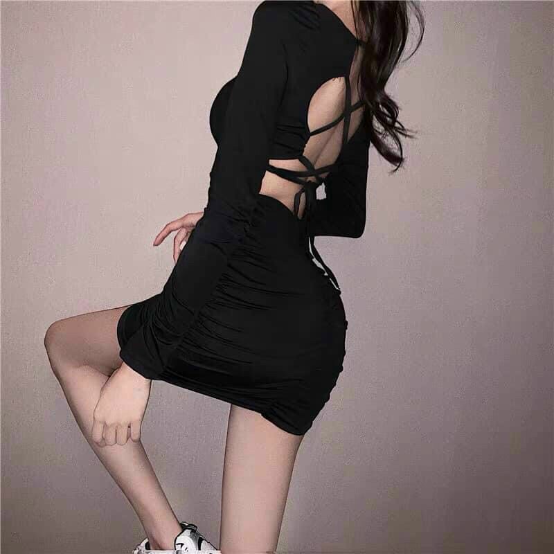 Đầm Body Tay Dài Hot Trend Khoét Lưng Đan Dây Sexy Lady TTSA0754