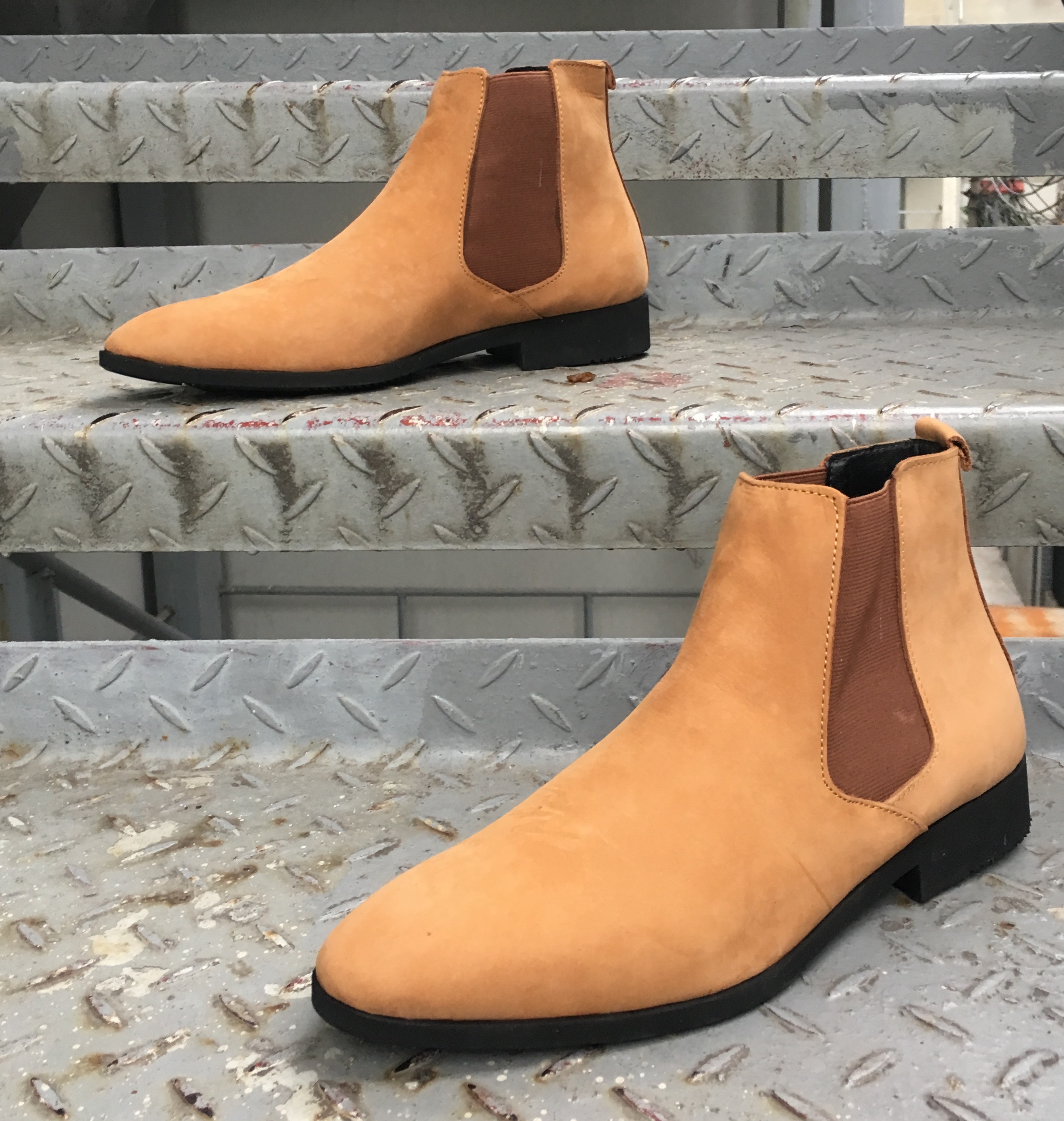 Shoes leather men Chelsea boots quality Suede yellow cow