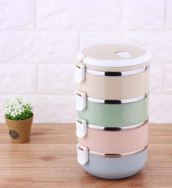 Combo Hộp cơm giữ nhiệt 4 tầng lunchbox + 2 Ca nấu mì siêu tốc, nồi nấu đa năng mini siêu tốc 18cm + Tặng kèm khay luộc trứng (Hồng)