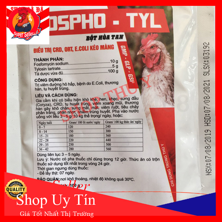 Fospho-Tyl Gói 100g - Dùng Cho Gà Bị Khò Sổ Mũi - Ecoli Kéo Màng-CRD-Tụ Huyết Trùng Cao Cấp
