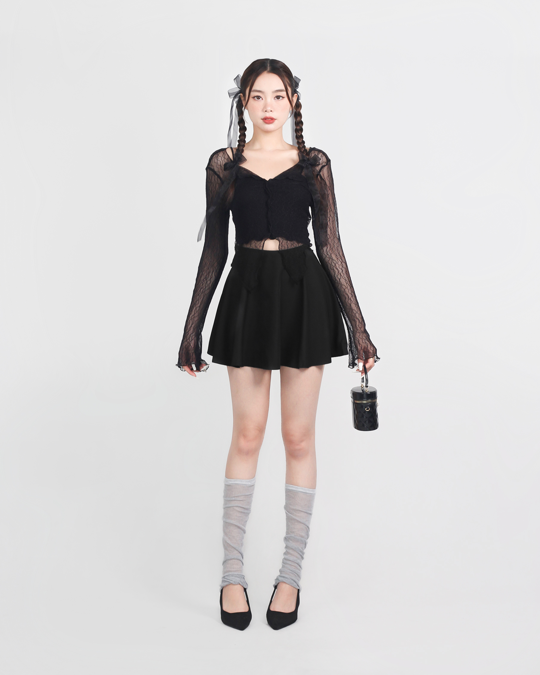 DALLA Áo ren cardigan cổ V phom ôm (CDG02)