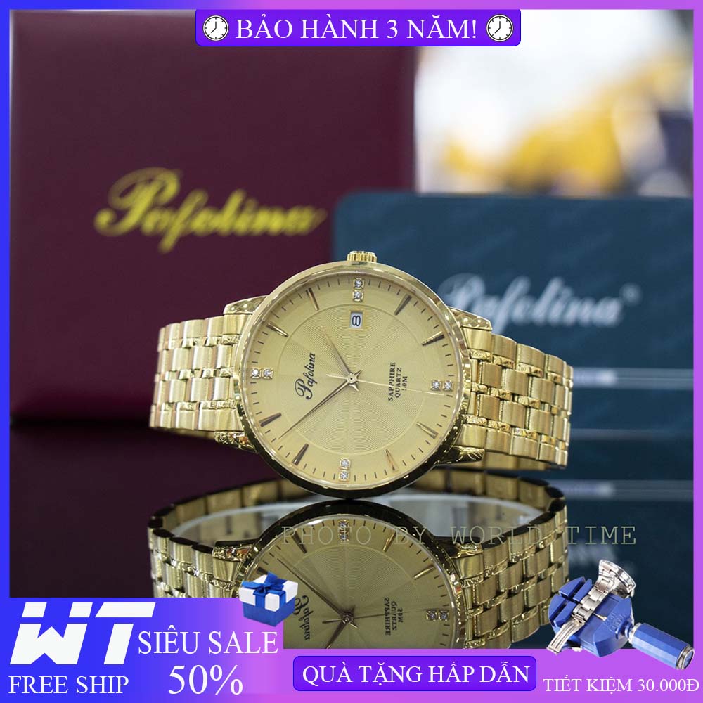 Đồng hồ pin, đồng hồ nam dây thép Pafolina 5019M full box, kính sapphire chống nước chống xước, bảo hành 3 năm