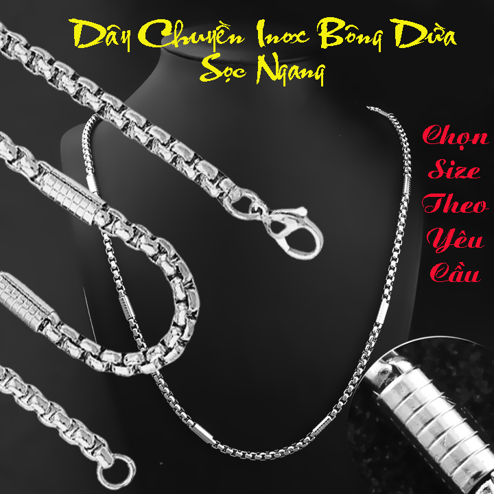 Dây chuyền nam inox cao cấp kiểu bông dừa bọc khoanh cách điệu màu trắng sáng siêu đẹp, không đen, không gỉ, chuẩn thời trang
