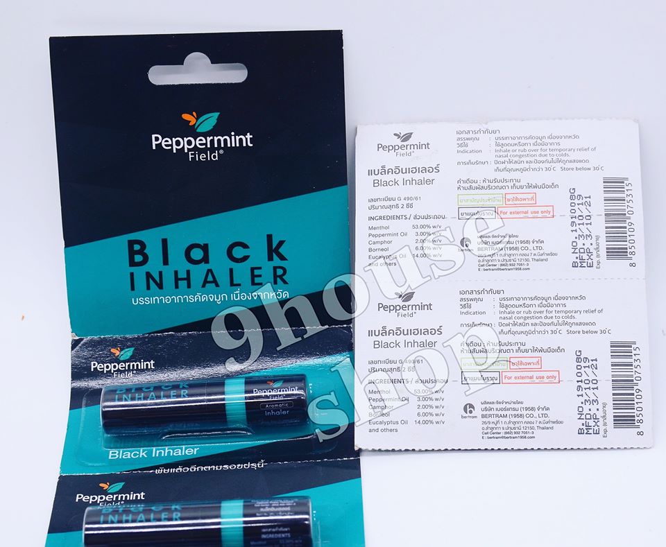 (Black) 01 Ống hít ĐEN 2 Đầu Black Inhaler Peppermint Thái Lan