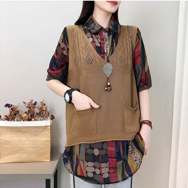 Áo ghile len nữ trơn dáng dài có túi gl02