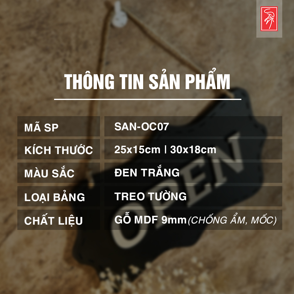 Bảng treo SAN-OC07: bảng Open – Closed 2 mặt