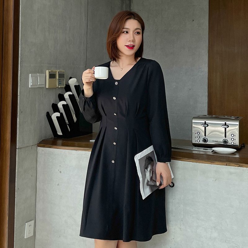 Đầm tay dài cổ V nhấn eo bigsize - BS222q