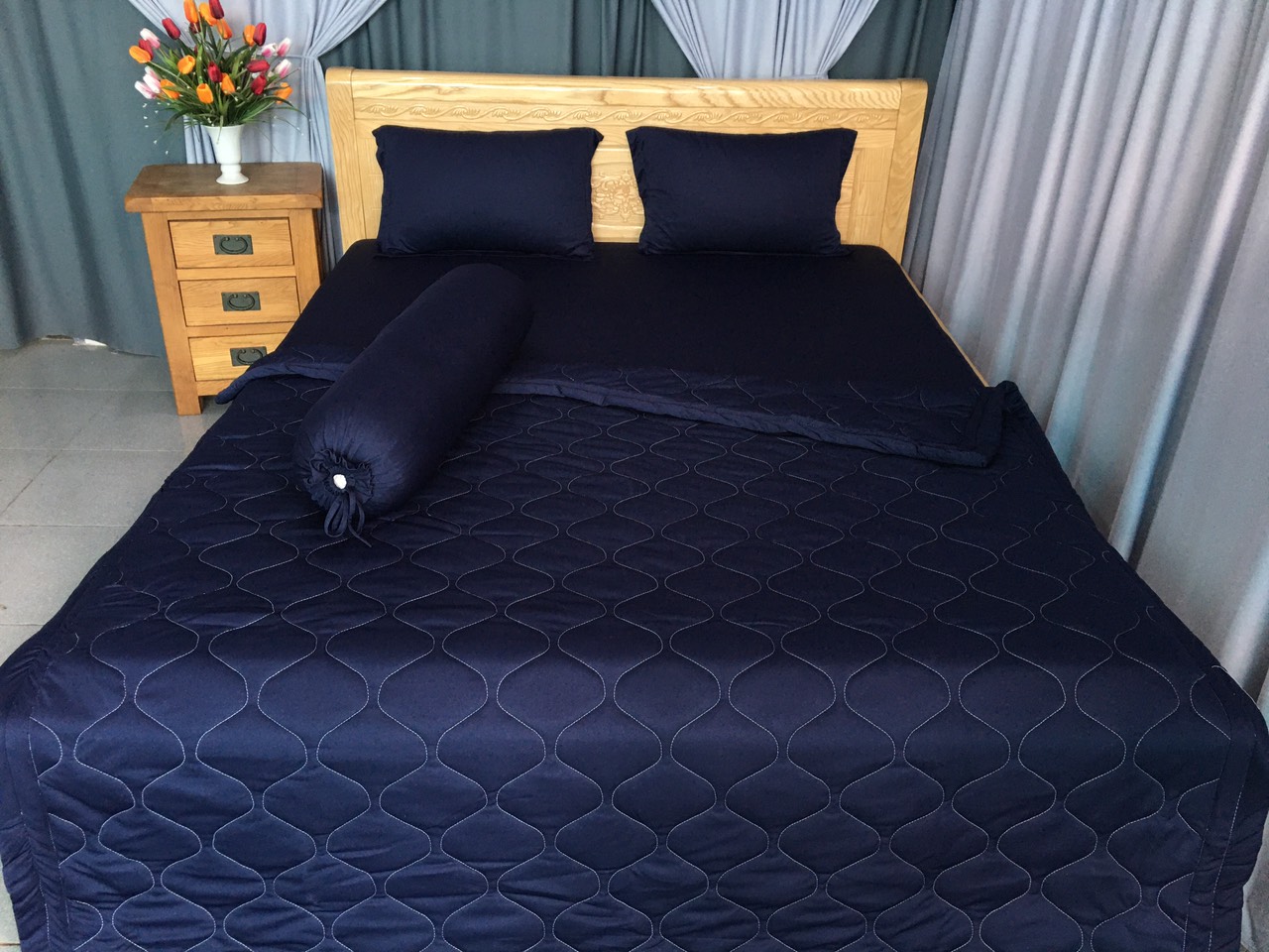 Drap Lẻ Thun Lạnh Hàn Quốc Lan Phạm Bedding - Màu Xanh Đen