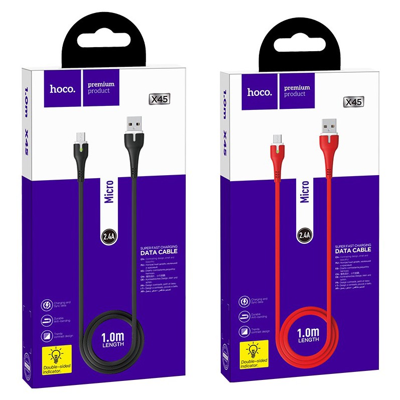 Cáp sạc HOCO X45  2.4A có đèn LED chân Lightning / Micro / TypeC