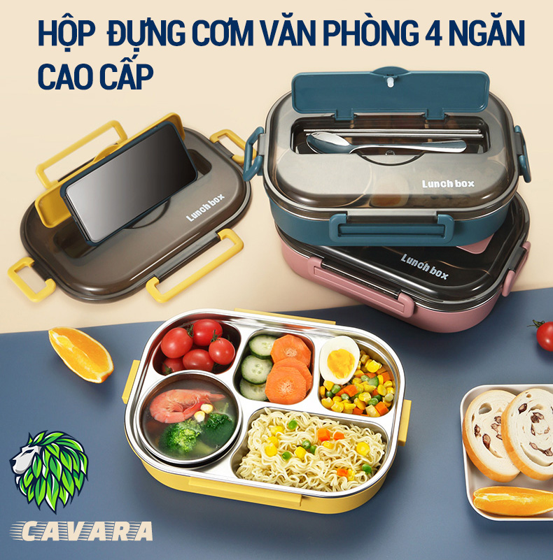Cà Men Đựng Cơm Văn Phòng 4 Ngăn, Hộp Cơm Giữ nhiệt bằng Inox 304 Cao Cấp