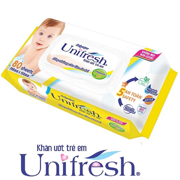[FREESHIP] Combo 6 gói khăn ướt không mùi Unifresh Vitamin E - Khăn ướt trẻ em (80 miếng/gói)