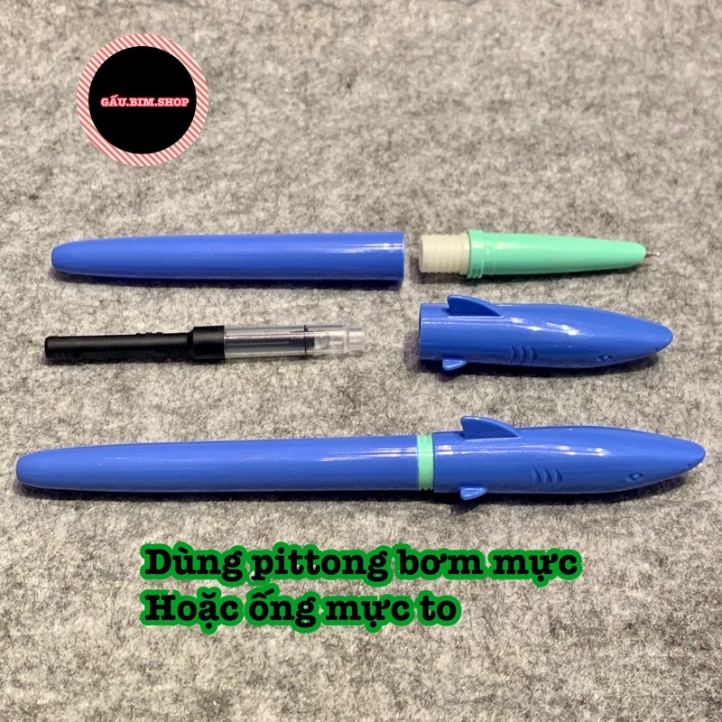 Bút máy (bút mực) hình Cá Mập - Ngòi kim tinh, ngòi trơn (dùng được cả mực ống và mực bơm)