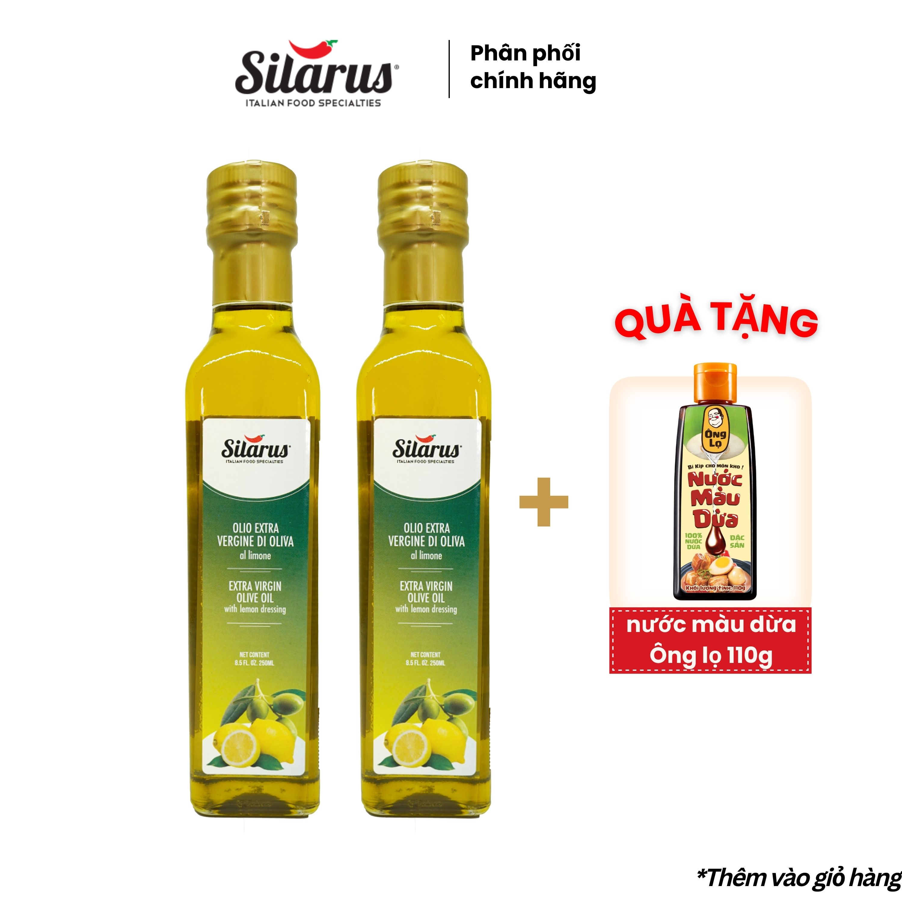 Combo Salad - 2 chai Dầu Olive nguyên chất vị chanh Silarus 250ml