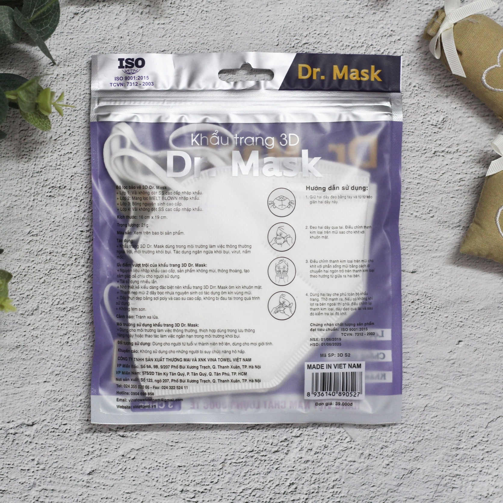 Khẩu trang y tế 3D DR.MASK 4 lớp - gói 3 chiếc