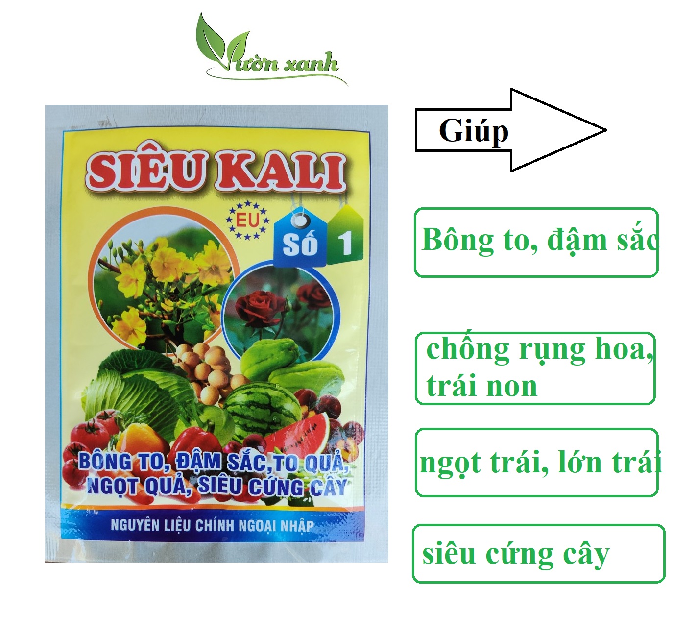 Phân bón SIÊU KALI kali 46 giúp cứng cây, bông nở đều, bông to, màu sắc đẹp gói 25gr