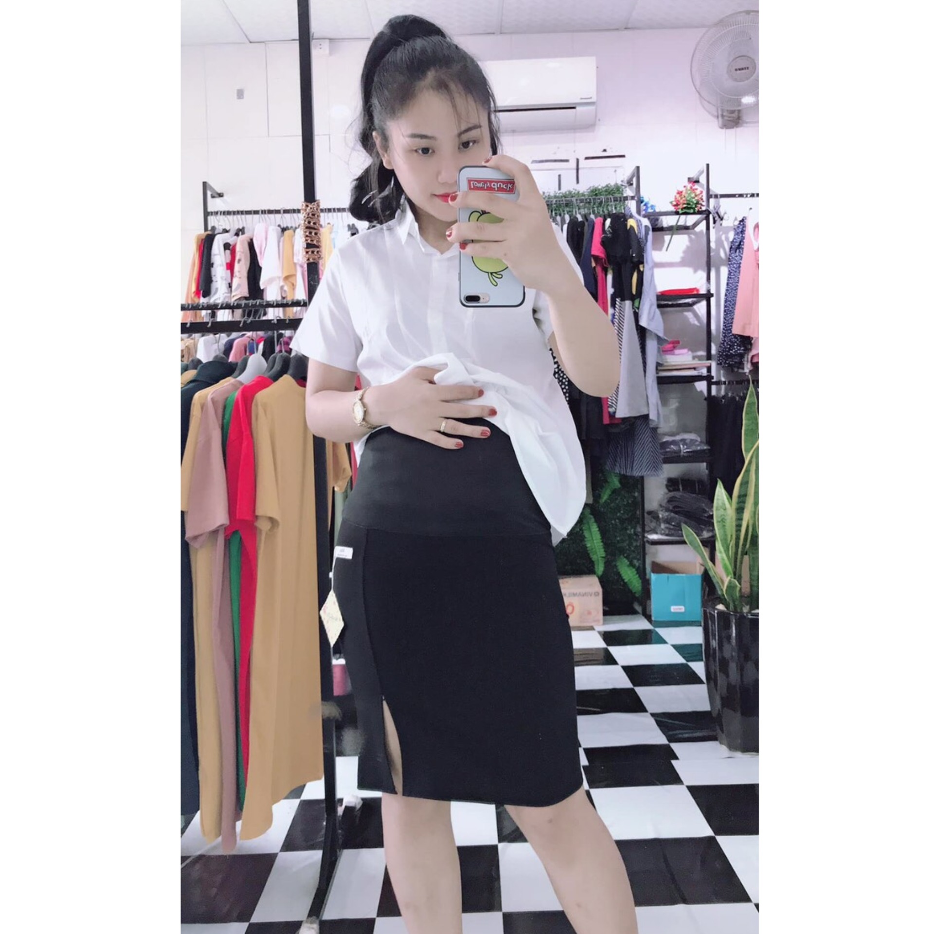 Áo Bầu thời trang công sở tay lỡ thắt nơ tiểu thư xinh xắn- A62