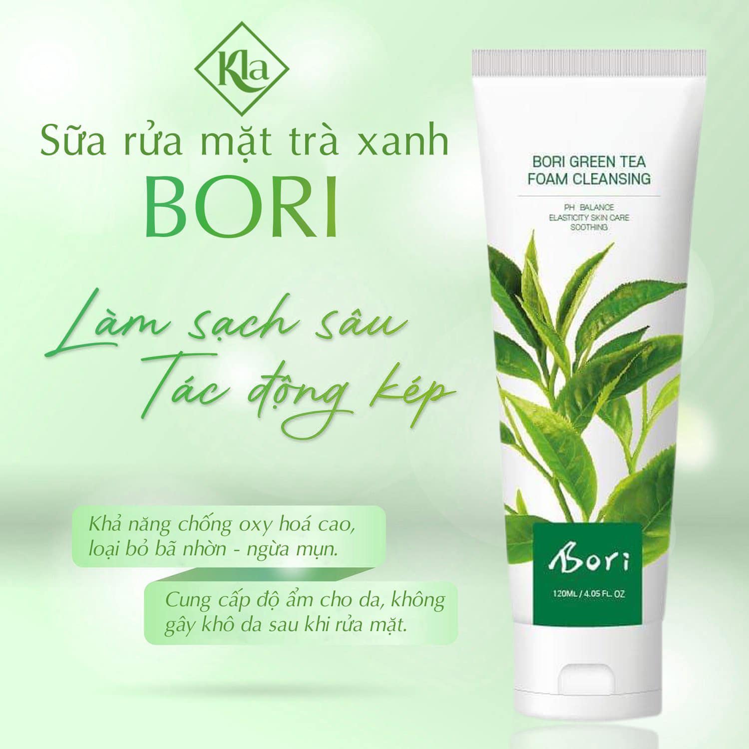 [Nhập Khẩu 100%] Sữa Rửa Mặt Trà Xanh Bori - Sạch Sâu, Ngừa Mụn, Dưỡng Trắng, Dịu Nhẹ Cho Da 120ml