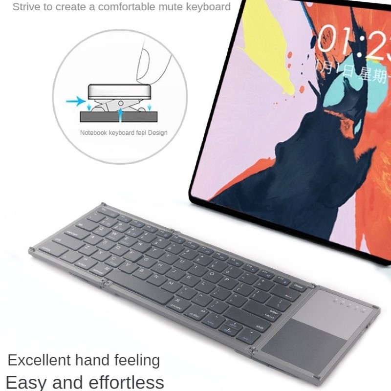 Bàn phím Gấp gọn không dây Bluetooth B66T - Tích hợp Chuột Touchpad - pin sạc - có hàng phím F1-F12 - Siêu nhẹ
